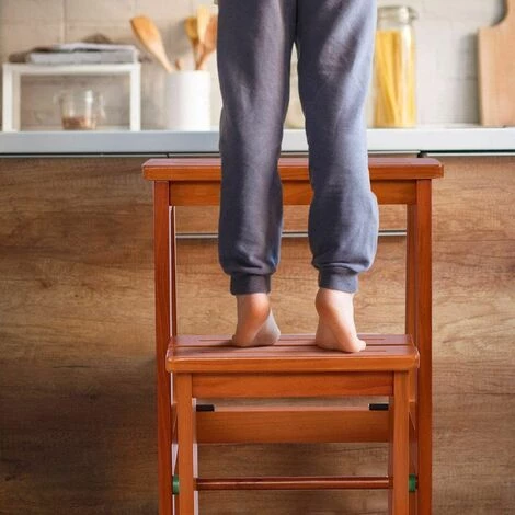 COSTWAY Tabouret Escalier En Bois Tabouret De Chaise Pliante Échelle De 3 Niveaux Multifonctionnel 2 COSTWAY Tabouret Escalier En Bois Tabouret De Chaise Pliante Échelle De 3 Niveaux Multifonctionnel – Image 2