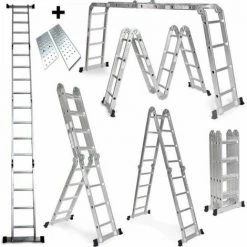 Grandmaster - Échelle Multifonction Pliable 6 En 1, Echelle En Aluminium Pliante 575cm, Plate-forme Incluse, Charge Maximale 150kg, Taille Pliée 149x35x28cm, Echelle Transformable