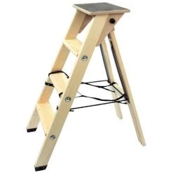 OUTILS ET NATURE Echelle Escabeau Lyonnais En Bois 3 Marches Avec Tablette