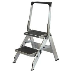 CERTEO Escabeau Pliant En Alu - Marches En Alu Revêtues De PVC - Avec Garde-corps, 2 Marches