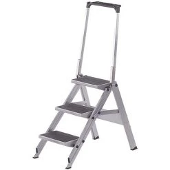 CERTEO Escabeau Pliant En Alu - Marches En Alu Revêtues De PVC - Avec Garde-corps, 3 Marches