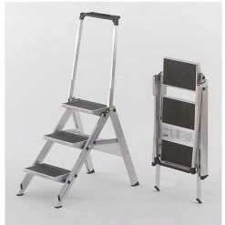 CERTEO Escabeau Pliant En Alu - Marches En Alu Revêtues De PVC - Avec Garde-corps, 3 Marches -Pas Cher Échelle Magasin 15705431 3