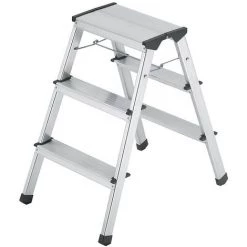 HAILO Escabeau Pliable En Alu - 2 X 3 Marches, Hauteur Marche Sup. 690 Mm - Alu Naturel - Coloris Piétement: Argent Alu