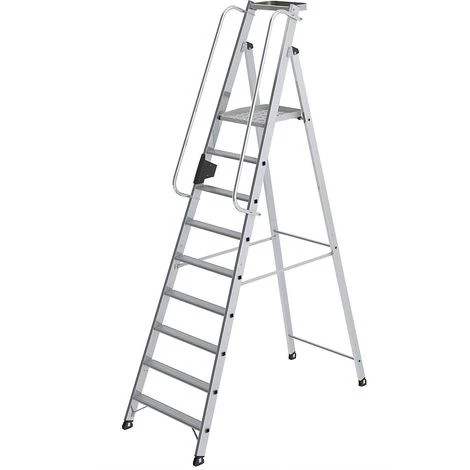 GUENZBURGER Escabeau En Aluminium Avec Marche Supérieure Grand Format - Main Courante, Des Deux Côtés - 9 Marches, Plate-forme 1 GUENZBURGER Escabeau En Aluminium Avec Marche Supérieure Grand Format - Main Courante, Des Deux Côtés - 9 Marches, Plate-forme