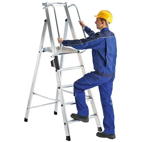 GUENZBURGER Escabeau En Aluminium Avec Marche Supérieure Grand Format - Main Courante, Des Deux Côtés - 9 Marches, Plate-forme 2 GUENZBURGER Escabeau En Aluminium Avec Marche Supérieure Grand Format - Main Courante, Des Deux Côtés - 9 Marches, Plate-forme – Image 2