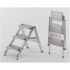 CERTEO Escabeau Pliant En Alu - Marche En Aluminium Strié - Sans Garde-corps, 3 Marches