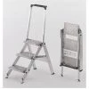 CERTEO Escabeau Pliant En Alu - Marche En Aluminium Strié - Avec Garde-corps, 3 Marches