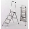 CERTEO Escabeau Pliant En Alu - Marche En Aluminium Strié - Avec Garde-corps, 4 Marches