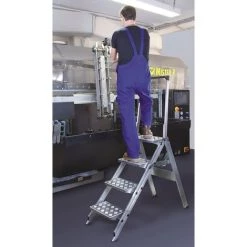 CERTEO Escabeau Pliant En Alu - Marche En Aluminium Strié - Avec Garde-corps, 4 Marches -Pas Cher Échelle Magasin 15706333 3