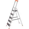 SONGMICS Échelle 5 Marches, En Aluminium, Escabeau, Largeur De La Marche: 12cm, Pliable, Avec Plateau à Outil, Pieds Antidérapants, Capacité De Charge 150KG GLT05BK - Gris Métallisé, Noir, Orange