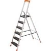 SONGMICS Échelle 6 Marches, En Aluminium, Escabeau, Largeur De La Marche: 12cm, Pliable, Avec Plateau à Outil, Pieds Antidérapants, Capacité De Charge 150KG GLT06BK - Gris Métallisé, Noir, Orange