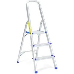 COSTWAY Escabeau Pliable à 3 Marches En Aluminium 58CM De Hauteur,4 Pieds Antidérapants,Charge Maximale 150KG Pour Maison Echelle Pliable