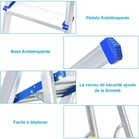 COSTWAY Escabeau Pliable à 3 Marches En Aluminium 58CM De Hauteur,4 Pieds Antidérapants,Charge Maximale 150KG Pour Maison Echelle Pliable 2 COSTWAY Escabeau Pliable à 3 Marches En Aluminium 58CM De Hauteur,4 Pieds Antidérapants,Charge Maximale 150KG Pour Maison Echelle Pliable – Image 2