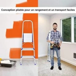 COSTWAY Escabeau Pliable à 3 Marches En Aluminium 58CM De Hauteur,4 Pieds Antidérapants,Charge Maximale 150KG Pour Maison Echelle Pliable 7 COSTWAY Escabeau Pliable à 3 Marches En Aluminium 58CM De Hauteur,4 Pieds Antidérapants,Charge Maximale 150KG Pour Maison Echelle Pliable -Pas Cher Échelle Magasin 15881774 3