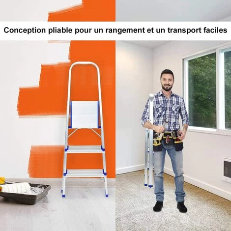 COSTWAY Escabeau Pliable à 3 Marches En Aluminium 58CM De Hauteur,4 Pieds Antidérapants,Charge Maximale 150KG Pour Maison Echelle Pliable 3 COSTWAY Escabeau Pliable à 3 Marches En Aluminium 58CM De Hauteur,4 Pieds Antidérapants,Charge Maximale 150KG Pour Maison Echelle Pliable – Image 3
