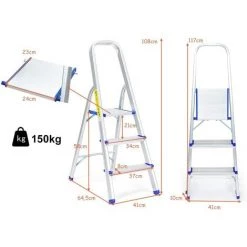 COSTWAY Escabeau Pliable à 3 Marches En Aluminium 58CM De Hauteur,4 Pieds Antidérapants,Charge Maximale 150KG Pour Maison Echelle Pliable 9 COSTWAY Escabeau Pliable à 3 Marches En Aluminium 58CM De Hauteur,4 Pieds Antidérapants,Charge Maximale 150KG Pour Maison Echelle Pliable -Pas Cher Échelle Magasin 15881774 5