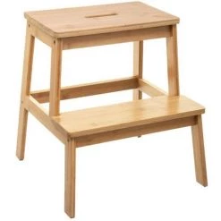 Marchepied En Bambou 2 Niveaux Coloris Naturel - L.43 X L.43 X H.46.5 Cm - PEGANE -