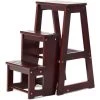 COSTWAY Escabeau Echelle Pliant 3 Marchepieds Tabouret Escamotable En Bois De Sapin Taille Déplié: 57x38x65(LxlxH)