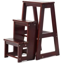COSTWAY Escabeau Echelle Pliant 3 Marchepieds Tabouret Escamotable En Bois De Sapin Taille Déplié: 57x38x65(LxlxH)