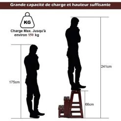 COSTWAY Escabeau Echelle Pliant 3 Marchepieds Tabouret Escamotable En Bois De Sapin Taille Déplié: 57x38x65(LxlxH) -Pas Cher Échelle Magasin 16894904 5