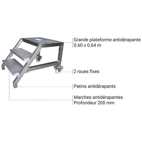 ESCABEAU DIRECT - MATISERE Marchepied Inox 2 Marches - Hauteur De Travail Maximale 2.40m - 2047inox 2 ESCABEAU DIRECT - MATISERE Marchepied Inox 2 Marches - Hauteur De Travail Maximale 2.40m - 2047inox – Image 2