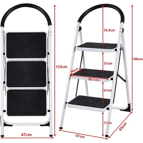 COSTWAY Escabeau 3 Marches Pliant, Echelle Marchepied Antidérapant, Escabeau Ménager En Fer, 150kg Capacité, Environ 108CM 5 COSTWAY Escabeau 3 Marches Pliant, Echelle Marchepied Antidérapant, Escabeau Ménager En Fer, 150kg Capacité, Environ 108CM – Image 5
