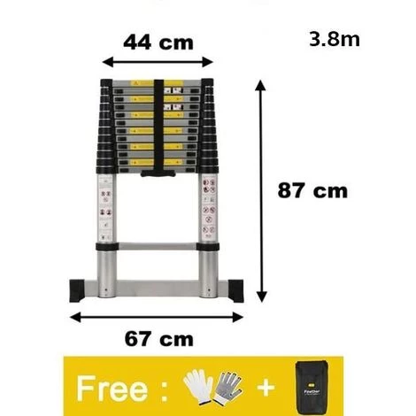OOBEST Échelle Télescopique, Échelle Pliable, 3,8 Mètre(s), Charge Maximale: 150 Kg 1 OOBEST Échelle Télescopique, Échelle Pliable, 3,8 Mètre(s), Charge Maximale: 150 Kg