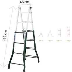 Échelle En Acier Articulée Catter House Multifonctions 4x4 Hauteur Maximale De Travail 470 Cm -Pas Cher Échelle Magasin 19991457 4