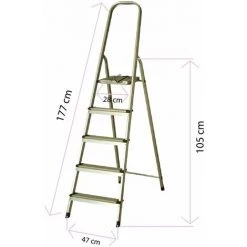 CATTERHOUSE Escabeau En Aluminium 5 Marches Catter House Hauteur Max. Travail 307 Cm Pliable Avec Rampe -Pas Cher Échelle Magasin 19991536 3