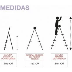 CATTERHOUSE Escabeau En Aluminium 5 Marches Catter House Hauteur Max. Travail 307 Cm Pliable Avec Rampe -Pas Cher Échelle Magasin 19991536 5