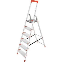 SONGMICS Échelle 6 Marches En Aluminium, Escabeau, Largeur Marche 12cm, Pliable, Plateau à Outil, Pieds Antidérapants, Charge 150kg, Test TÜV Rheinland, GS EN131, Argent Et Orange GLT006WT01 - Argent Et Orange