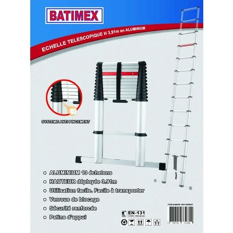 KITCHEN MOVE Echelle Télescopique Avec Stabilisateur PRO Argent Aluminium 3.91m - Argent 3 KITCHEN MOVE Echelle Télescopique Avec Stabilisateur PRO Argent Aluminium 3.91m - Argent – Image 3