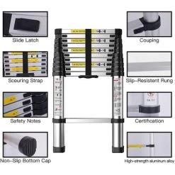 OOBEST Échelle Télescopique, Échelle Pliable, 4.1 Mètre(s), EN 131, Sac De Transport OFFERT, Charge Maximale: 150 Kg -Pas Cher Échelle Magasin 24608414 4
