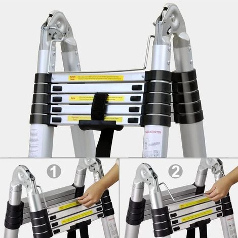 OOBEST 5M Échelle Télescopique Pliante, Échelle Escabeau Télescopique En Aluminium 16 Echelons, Charge Max 150 Kg 2 OOBEST 5M Échelle Télescopique Pliante, Échelle Escabeau Télescopique En Aluminium 16 Echelons, Charge Max 150 Kg – Image 2