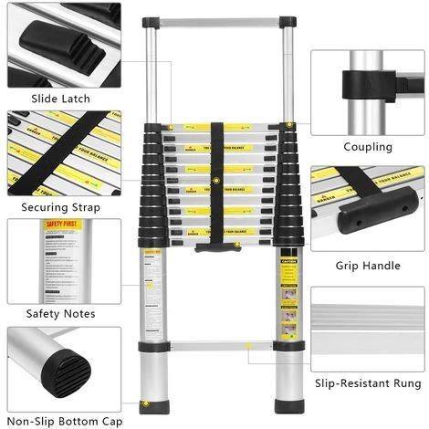 OOBEST Échelle Télescopique, Échelle Pliable, 4,1 Mètre(s), Écart Supplémentaire, EN 131-6, Sac De Transport OFFERT, Charge Maximale: 150 Kg 3 OOBEST Échelle Télescopique, Échelle Pliable, 4,1 Mètre(s), Écart Supplémentaire, EN 131-6, Sac De Transport OFFERT, Charge Maximale: 150 Kg – Image 3