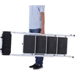 HOMCOM Escabeau Pliable 4 Marches XL Antidérapantes Double Garde Corps Hauteur Max. 1,55 M Charge Max. 150 Kg Pochette Outils Intégrée Acier Blanc Noir - Blanc -Pas Cher Échelle Magasin 25008509 4