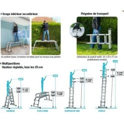 Echelle Télescopique Solucio Multifonctions 4 Positions 4,40m Centaure -Pas Cher Échelle Magasin 27619403 5
