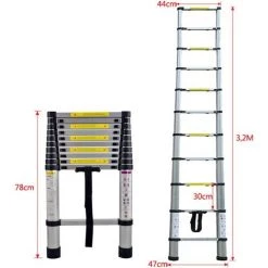 IDEGU Échelle Télescopique Escabeau Telescopique Multi-Fonction Escamotable En Aluminium Portable Pliante - 3.2M - 3.2M 6 IDEGU Échelle Télescopique Escabeau Telescopique Multi-Fonction Escamotable En Aluminium Portable Pliante - 3.2M - 3.2M -Pas Cher Échelle Magasin 28258660 3