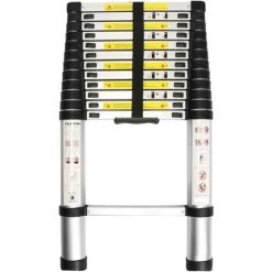 IDEGU 4.4M Échelle Télescopique En Aluminium Bricolage Pliable Échelle Escamotable Multifonction Charge 150 Kg, Noir