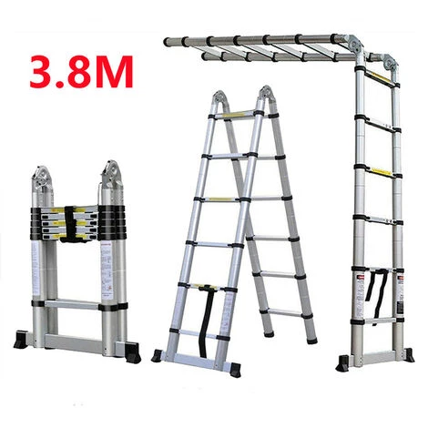 OOBEST 1.9m+1.9m Échelle Télescopique, Escabeau Télescopique Pliant En Aluminium 3,8 M, Charge Capacité 330 Lbs/150 Kg 1 OOBEST 1.9m+1.9m Échelle Télescopique, Escabeau Télescopique Pliant En Aluminium 3,8 M, Charge Capacité 330 Lbs/150 Kg