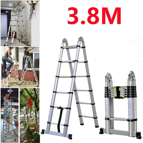 OOBEST Échelle Télescopique, Escabeau Télescopique Pliant En Aluminium, Charge Capacité De 330 Lbs/150 Kg (3,8 M) 1 OOBEST Échelle Télescopique, Escabeau Télescopique Pliant En Aluminium, Charge Capacité De 330 Lbs/150 Kg (3,8 M)