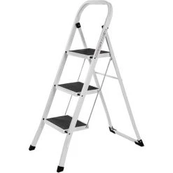HELLOSHOP26 Échelle Pliable Escabeau Marchepied 3 Niveaux Acier Antidérapant Avec Barre De Sécurité Blanc 12 0000471 - Blanc