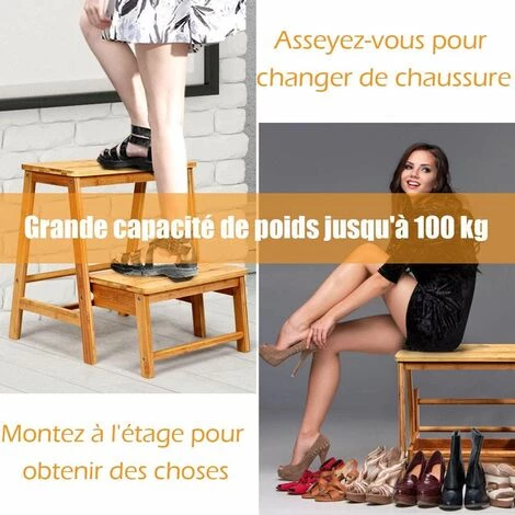 COSTWAY Tabouret D'Echelle Pliante Marchepied Avec 2 étages, En Bambou, Idéal Pour Librairie, Maison, Peut Supporter Jusqu’à 100kg 2 COSTWAY Tabouret D'Echelle Pliante Marchepied Avec 2 étages, En Bambou, Idéal Pour Librairie, Maison, Peut Supporter Jusqu’à 100kg – Image 2