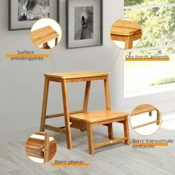 COSTWAY Tabouret D'Echelle Pliante Marchepied Avec 2 étages, En Bambou, Idéal Pour Librairie, Maison, Peut Supporter Jusqu’à 100kg 8 COSTWAY Tabouret D'Echelle Pliante Marchepied Avec 2 étages, En Bambou, Idéal Pour Librairie, Maison, Peut Supporter Jusqu’à 100kg -Pas Cher Échelle Magasin 28883507 4