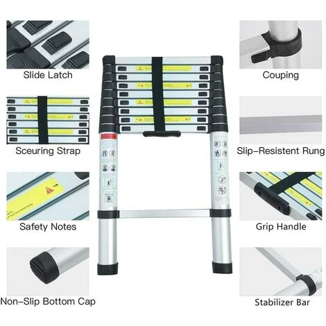 STOEX 4.4M Échelle Télescopique En Aluminium Bricolage Pliable Échelle Escamotable Multifonction Charge 150 Kg, Noir 3 STOEX 4.4M Échelle Télescopique En Aluminium Bricolage Pliable Échelle Escamotable Multifonction Charge 150 Kg, Noir – Image 3