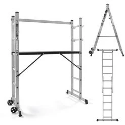 Boudech - RIG-100 Echelle Multifonctionnelle Avec échafaudage Et Plate-forme Antidérapante Avec Main Courante