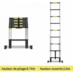 MADE4US Echelle Téléscopique Multifonction - Noir - 2,6 Metres - Multifonction En Aluminium - Certifié EN131