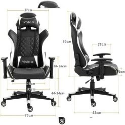 KEEPBUYING Chaise Fauteuil Gamer Avec Coussins - Hauteur Reglable - Inclinable Pivotante NOIR&BLANC -Pas Cher Échelle Magasin 30306277 3