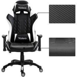 KEEPBUYING Chaise Fauteuil Gamer Avec Coussins - Hauteur Reglable - Inclinable Pivotante NOIR&BLANC -Pas Cher Échelle Magasin 30306277 5