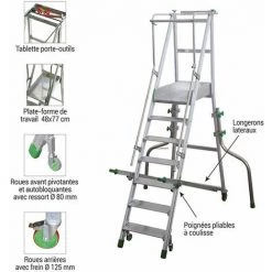 PLATEFORME DIRECT - MATISERE Escabeau Roulant De 4 Marches - Hauteur De Travail Max. 3.08m - CA1/100 -Pas Cher Échelle Magasin 3105338 3